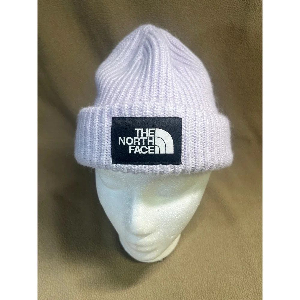 The North Face Kids Beanie Hat Lavender Purple Ribbed Knit Cuffed Logo‎ One Size